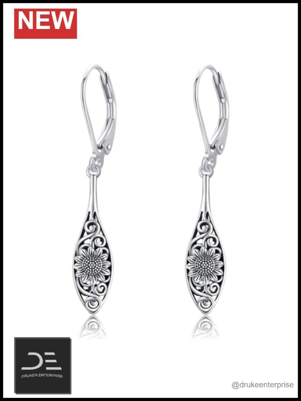 925 Sterling Silver Evil Eye Sunflower Dangle Leverback Earrings for Women